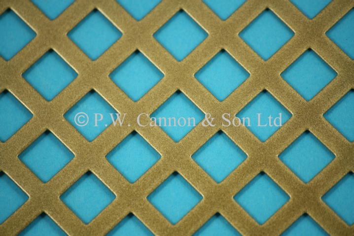 Antique Gold 7.5mm Diagonal Hole Powder Coated Metal Sheet - Grilles for use in Radiator Covers, Cabinets and as Screening Panels